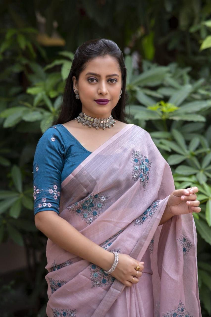 Kayatri New Designer Soft Silver Linnen Saree