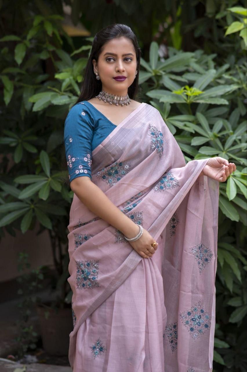 Kayatri New Designer Soft Silver Linnen Saree