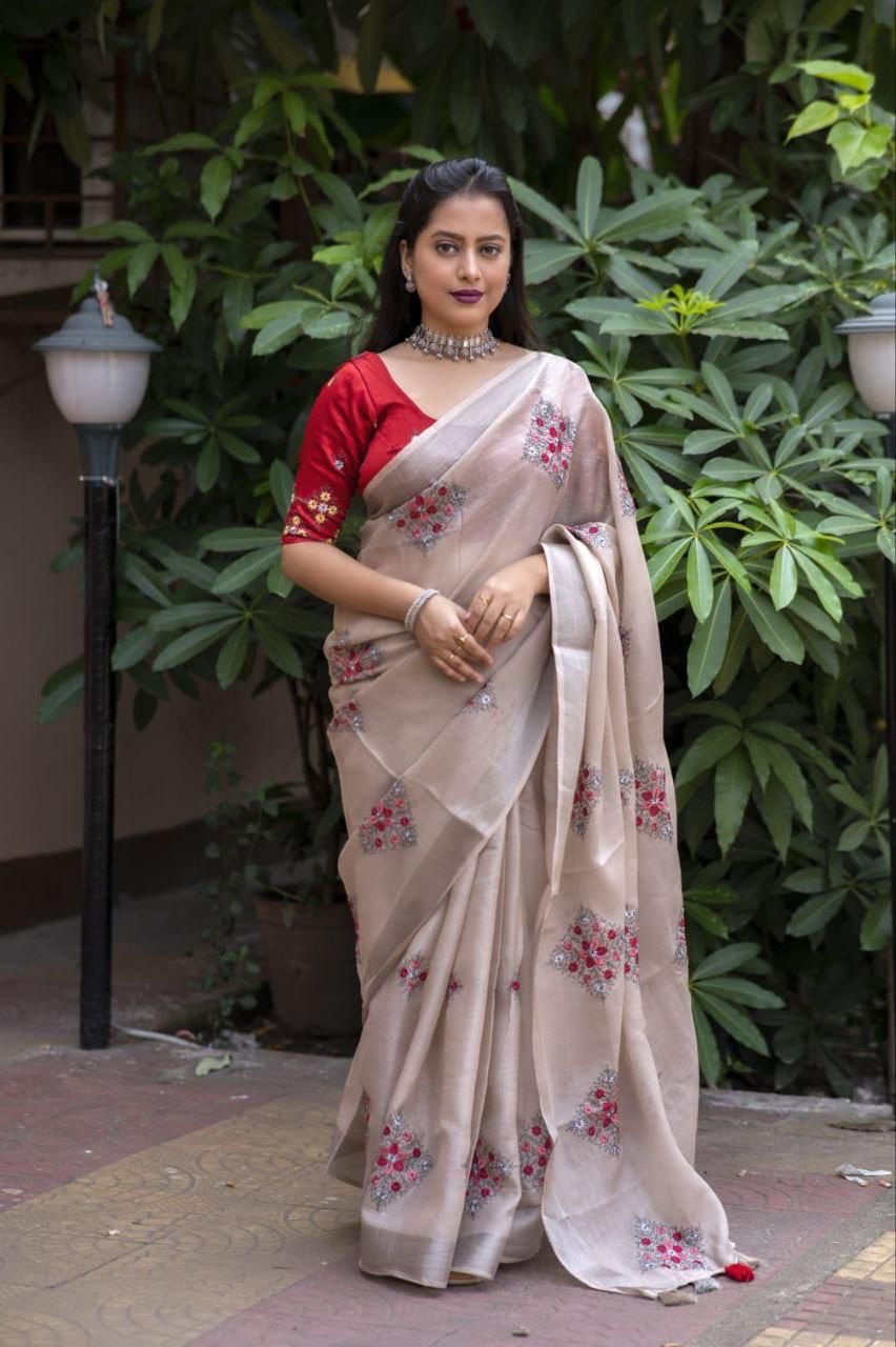 Kayatri New Designer Soft Silver Linnen Saree