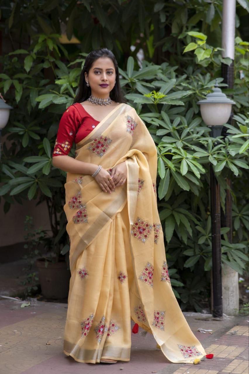Kayatri New Designer Soft Silver Linnen Saree