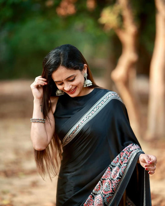 Kayatri New Pure Crape Satin Ajrakh Printed Saree