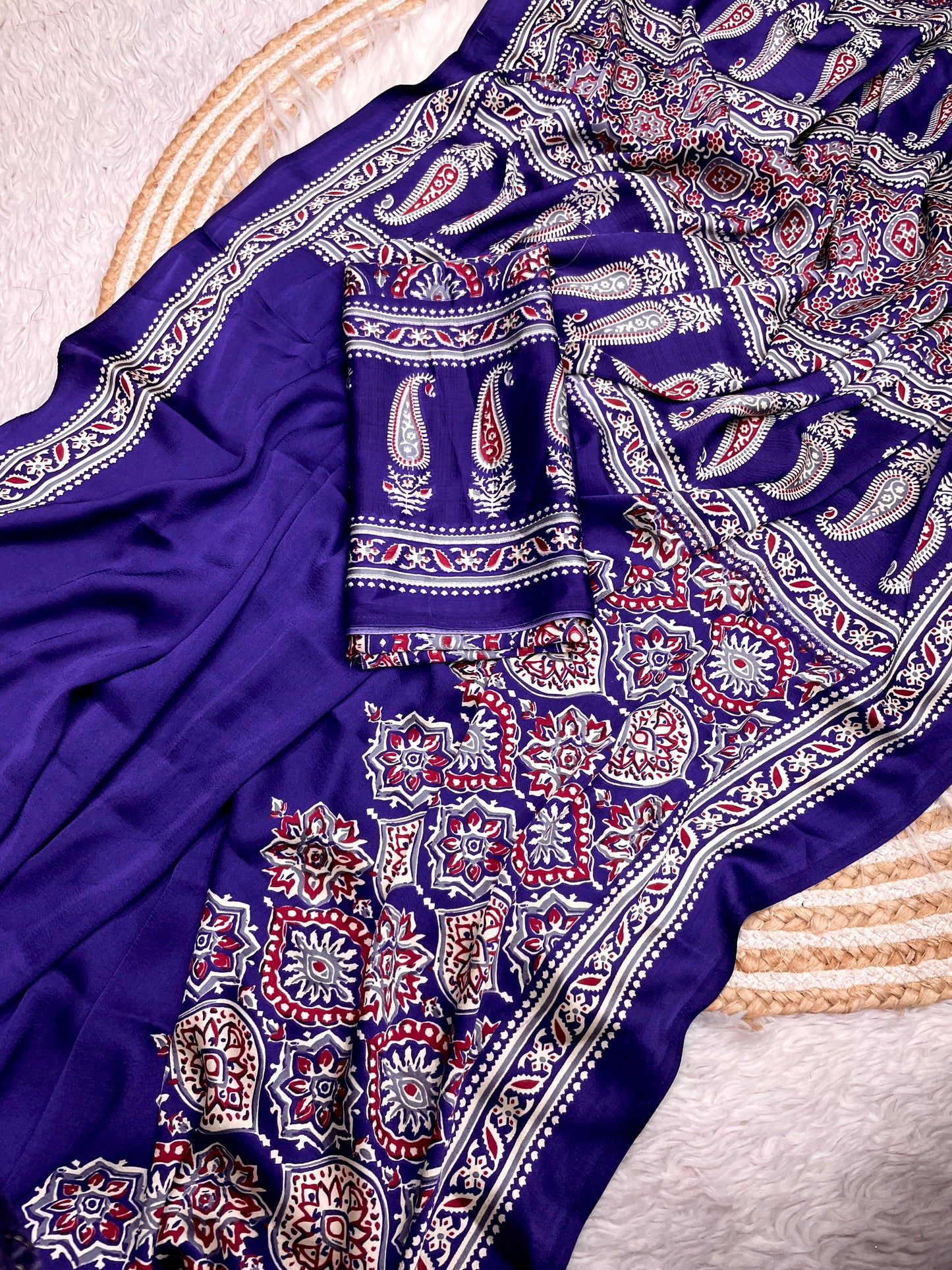 Kayatri New Designer Pure Crape Satin Ajrakh Printed Saree
