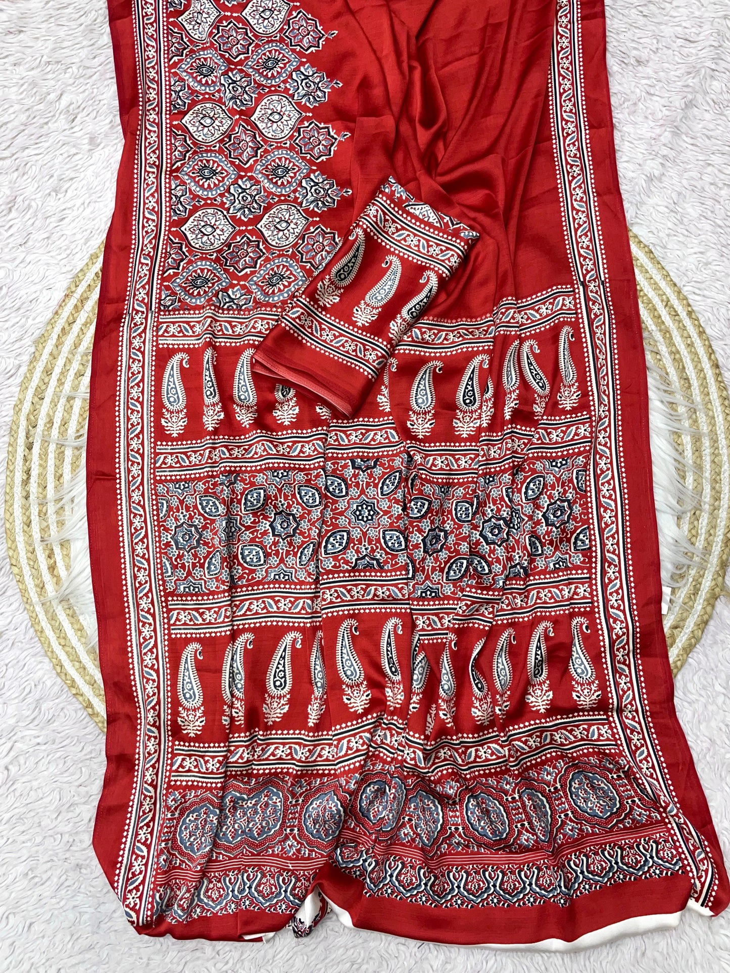 Kayatri New Designer Pure Crape Satin Ajrakh Printed Saree