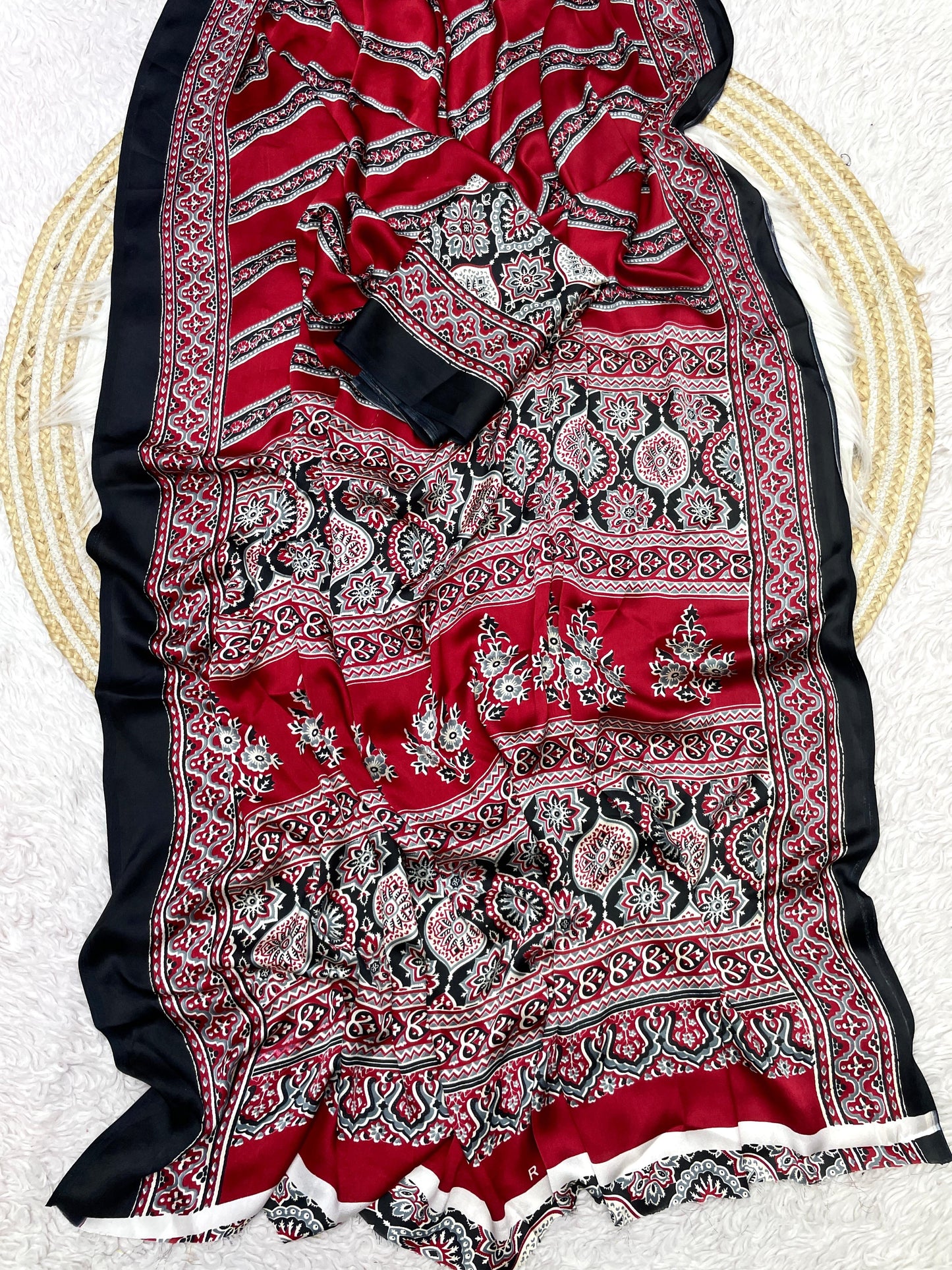 Kayatri New Designer Pure Crape Satin Ajrakh Printed Saree