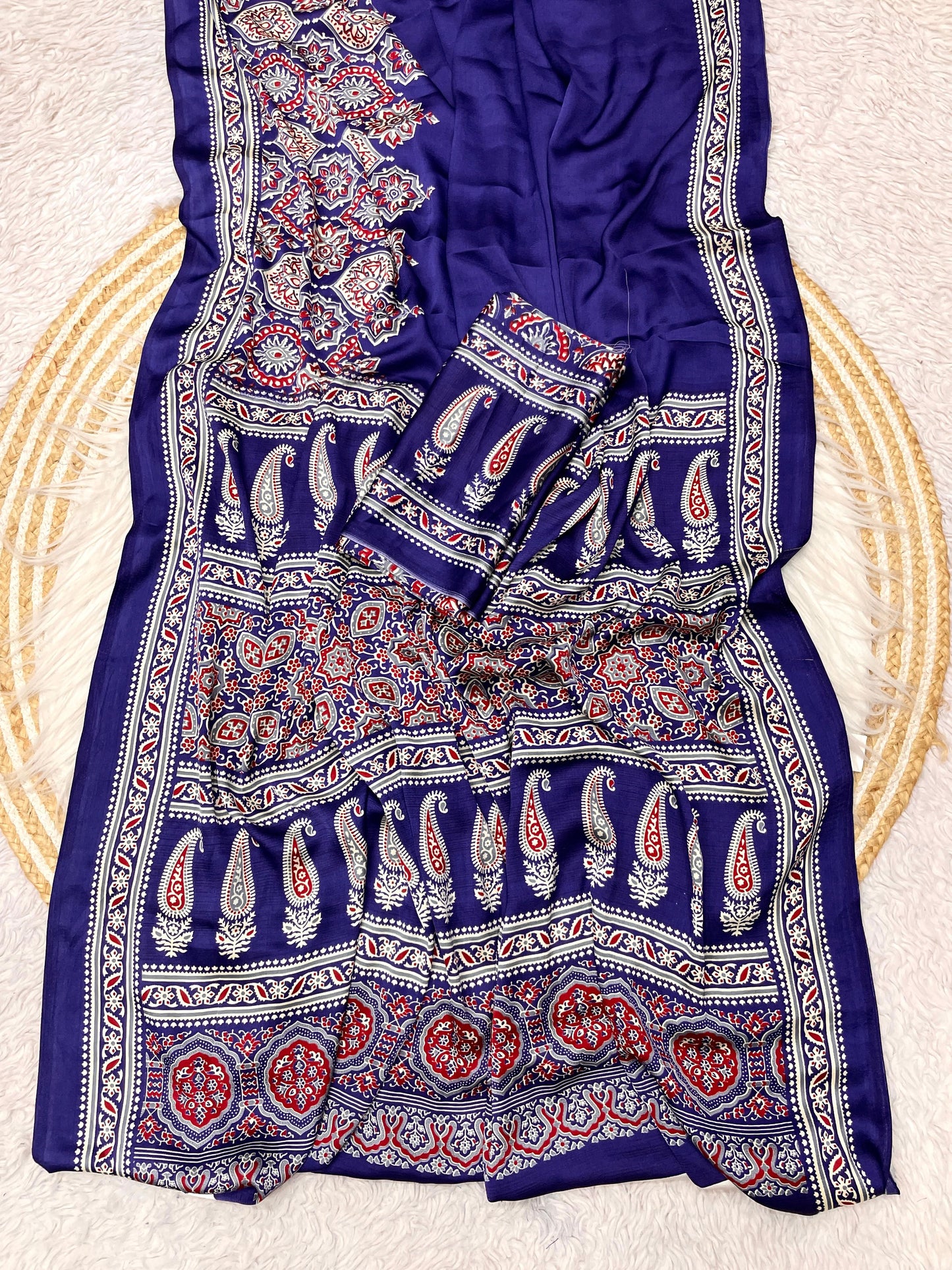 Kayatri New Designer Pure Crape Satin Ajrakh Printed Saree