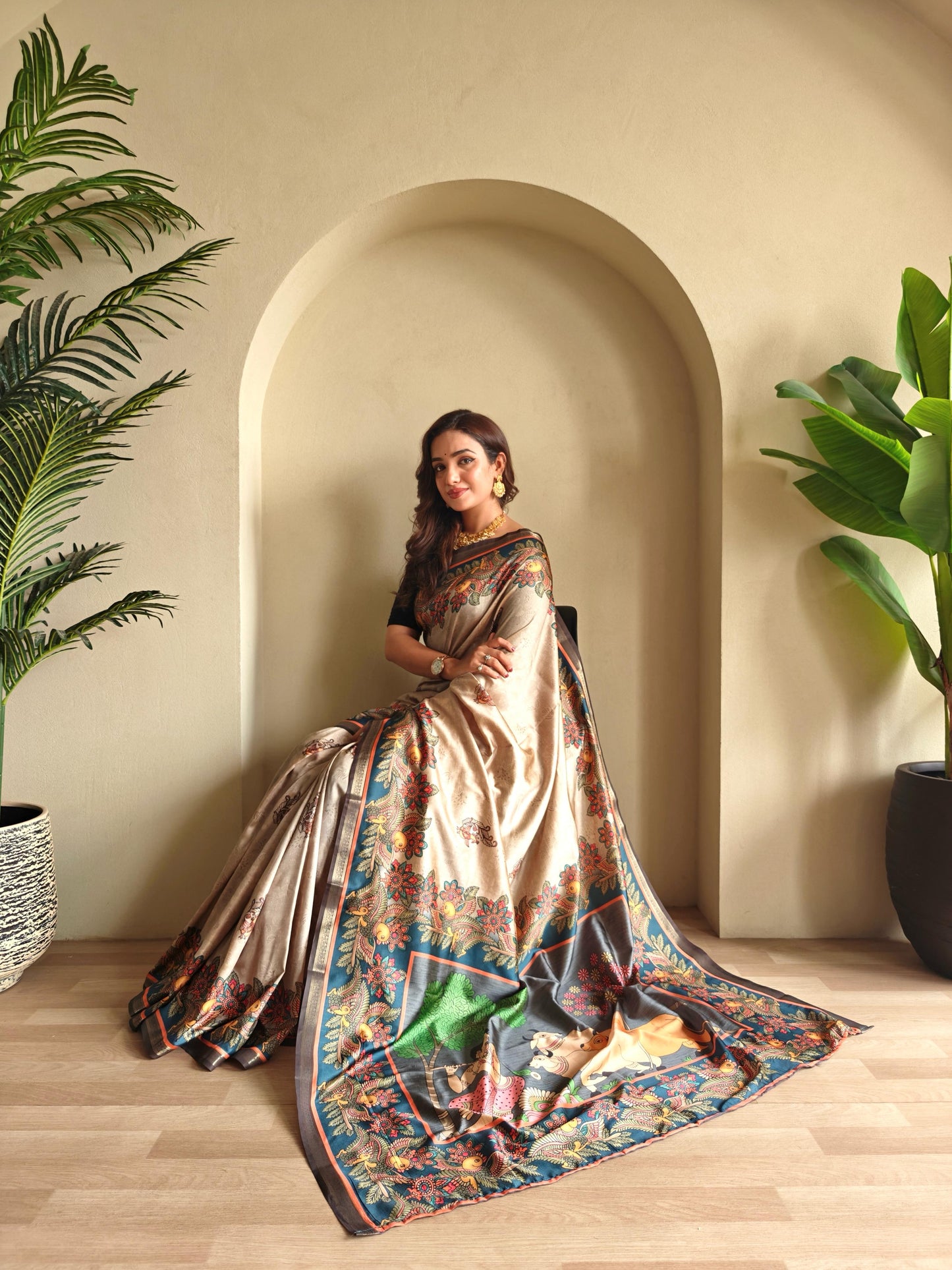 Kayatri New Soft Silk Kalamkari Printed Saree