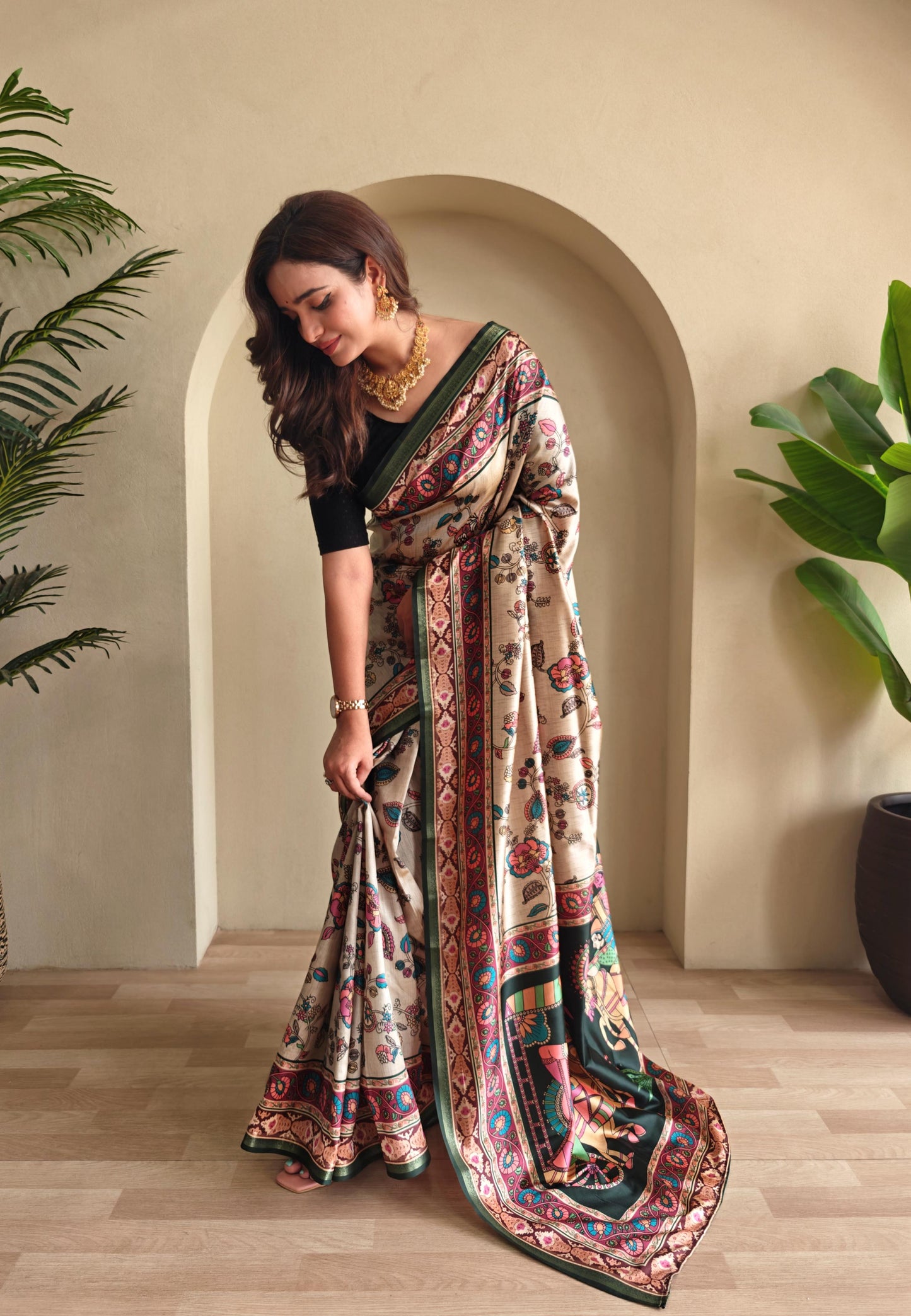 Kayatri New Soft Silk Kalamkari Printed Saree