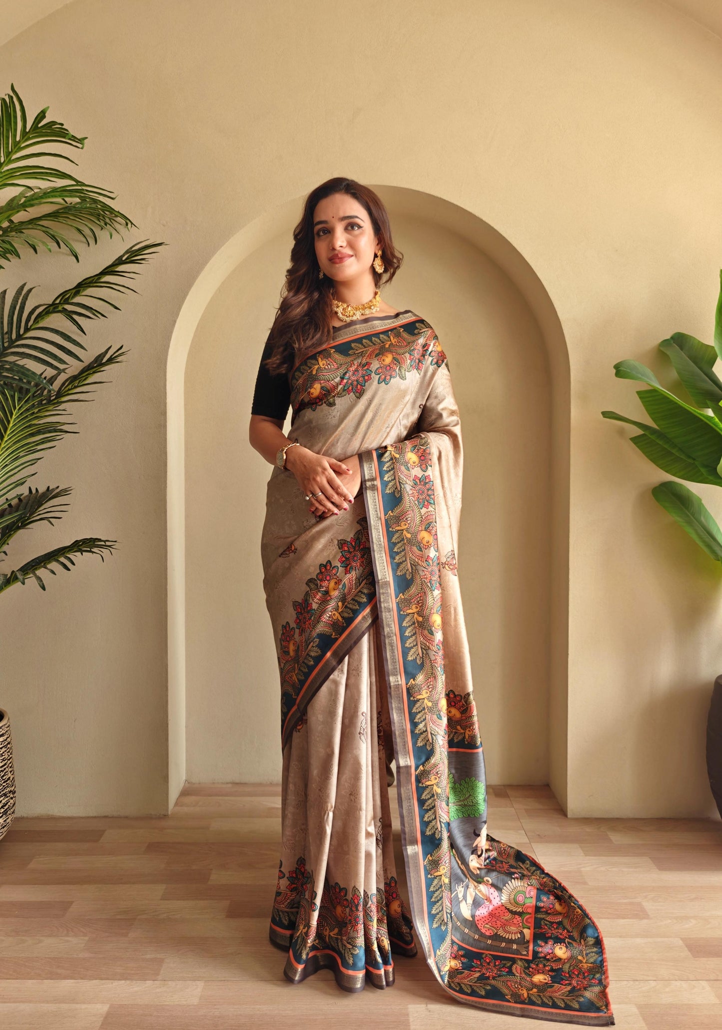 Kayatri New Soft Silk Kalamkari Printed Saree