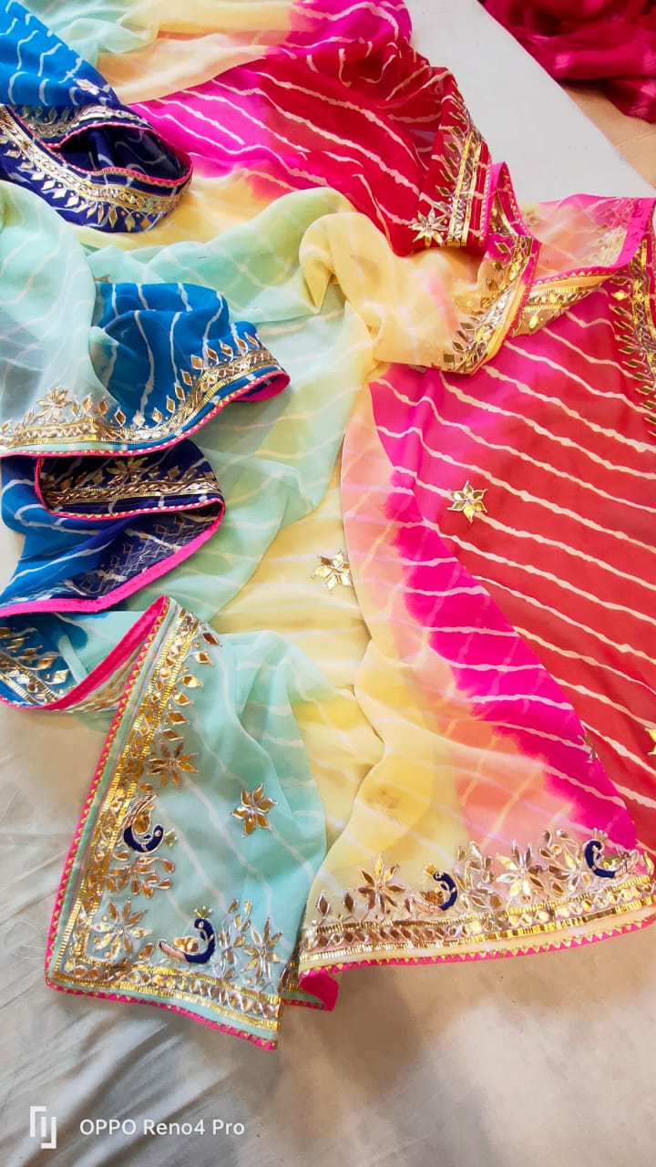 Kayatri New Leheriya Style Hand Gota Peacock Saree