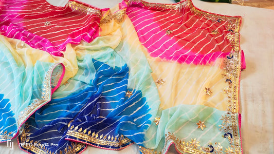 Kayatri New Leheriya Style Hand Gota Peacock Saree