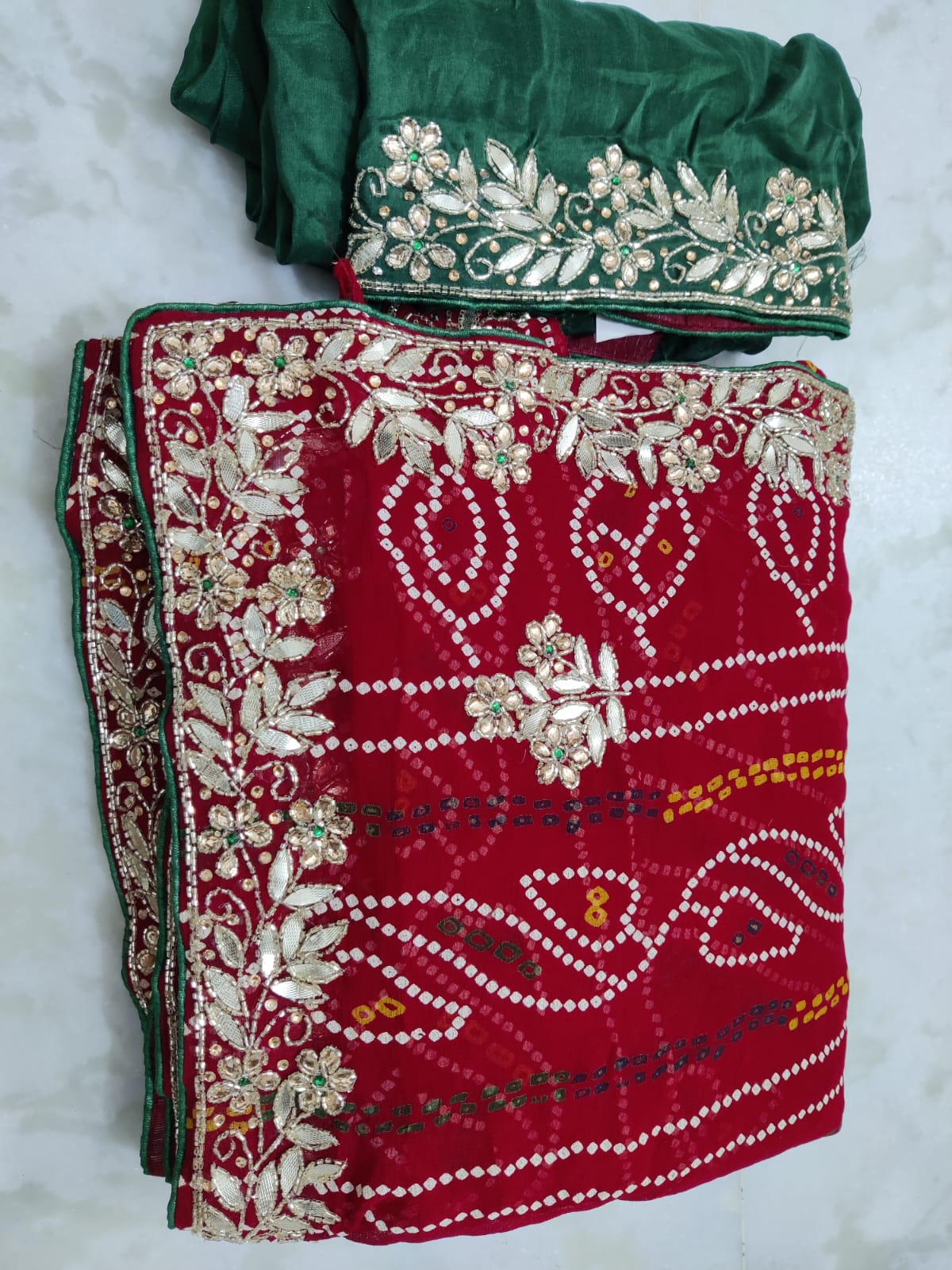 Kayatri New Designer Bandhani Style Cutdana Work Saree