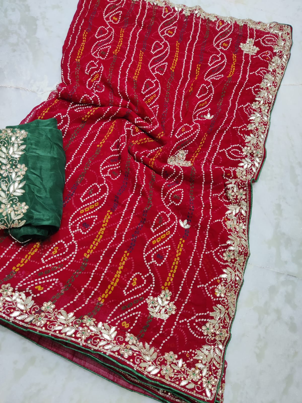 Kayatri New Designer Bandhani Style Cutdana Work Saree