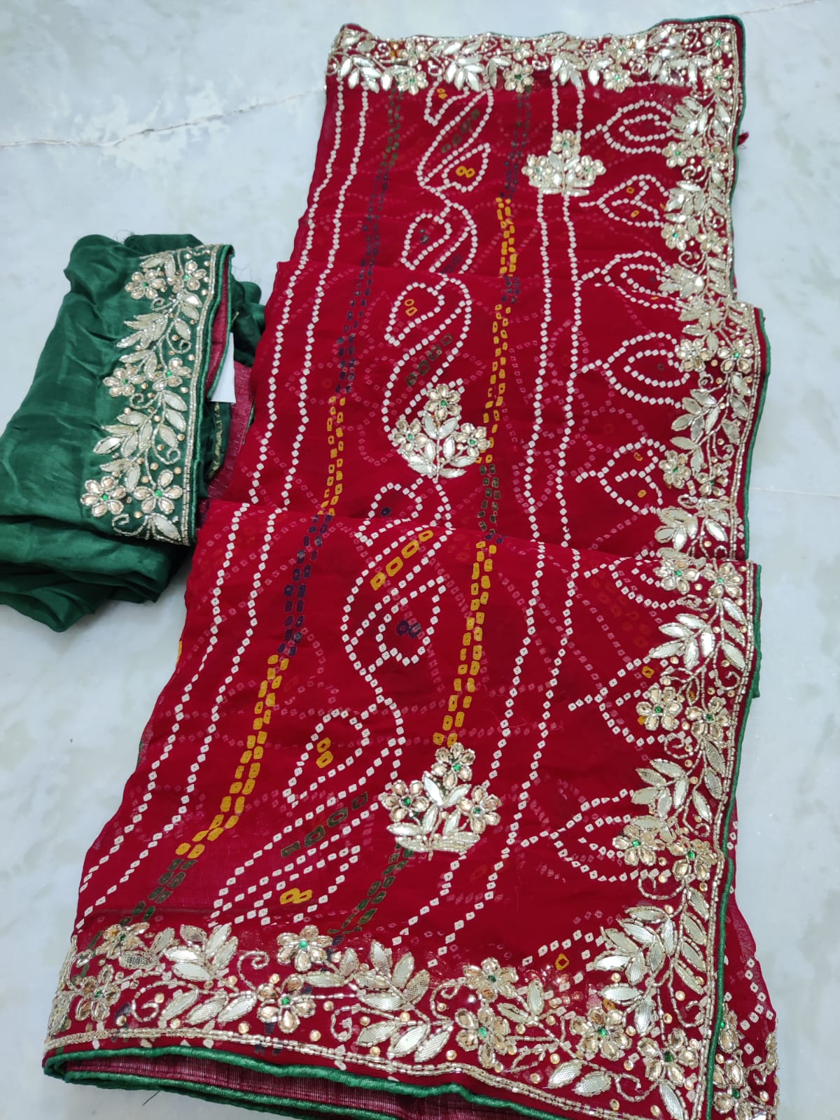 Kayatri New Designer Bandhani Style Cutdana Work Saree