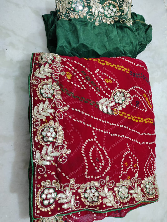 Kayatri New Designer Bandhani Style Cutdana Work Saree