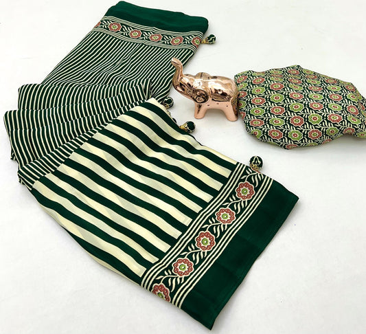 Kayatri New Pure Crape Satin Ajrakh Printed Saree