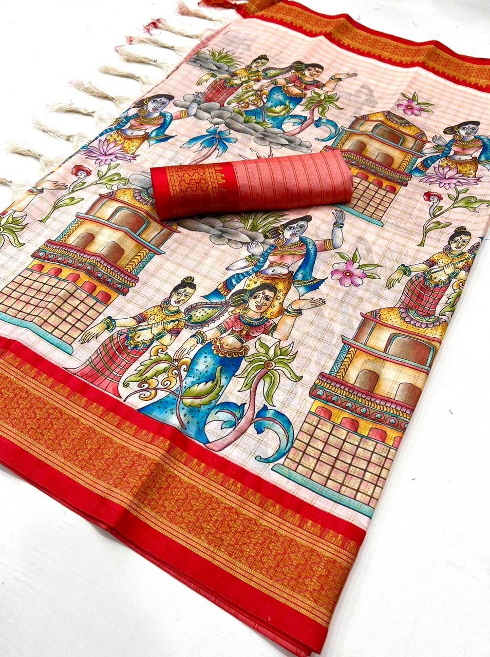 Kayatri New Designer Slub Cotton Ikkat Print Saree