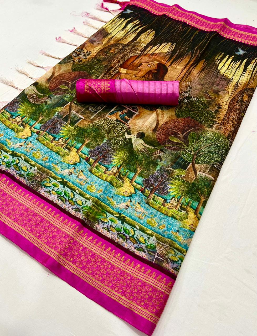Kayatri New Designer Slub Cotton Ikkat Print Saree