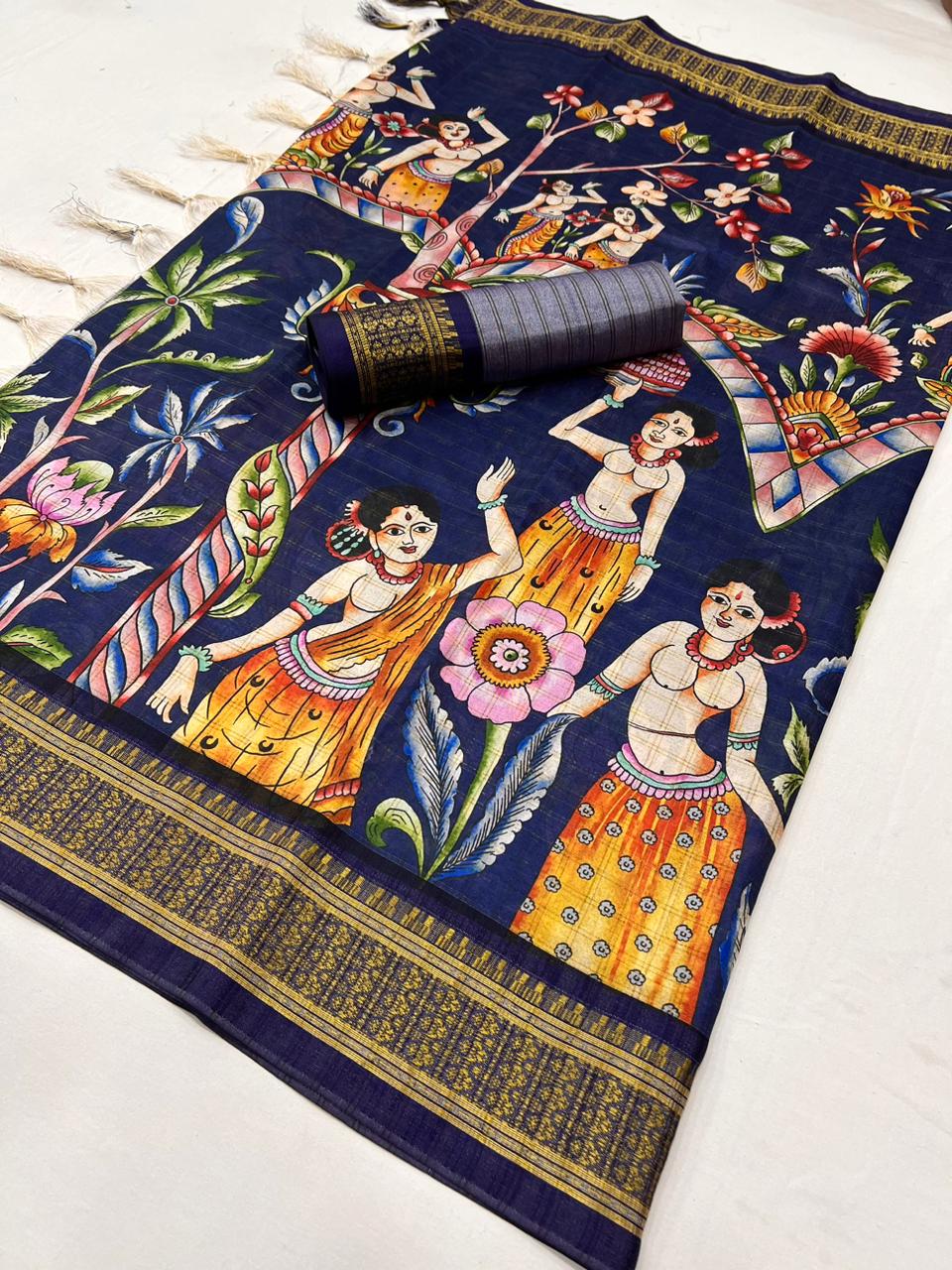 Kayatri New Designer Slub Cotton Ikkat Print Saree