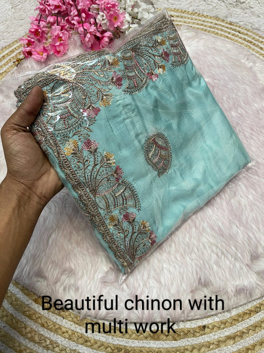 Kayatri New Soft Chinon Embroidery Work Saree
