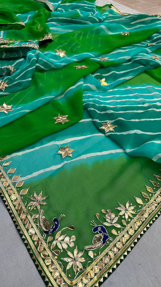 Kayatri New 60 Grm Georgette Leheriya Style Saree