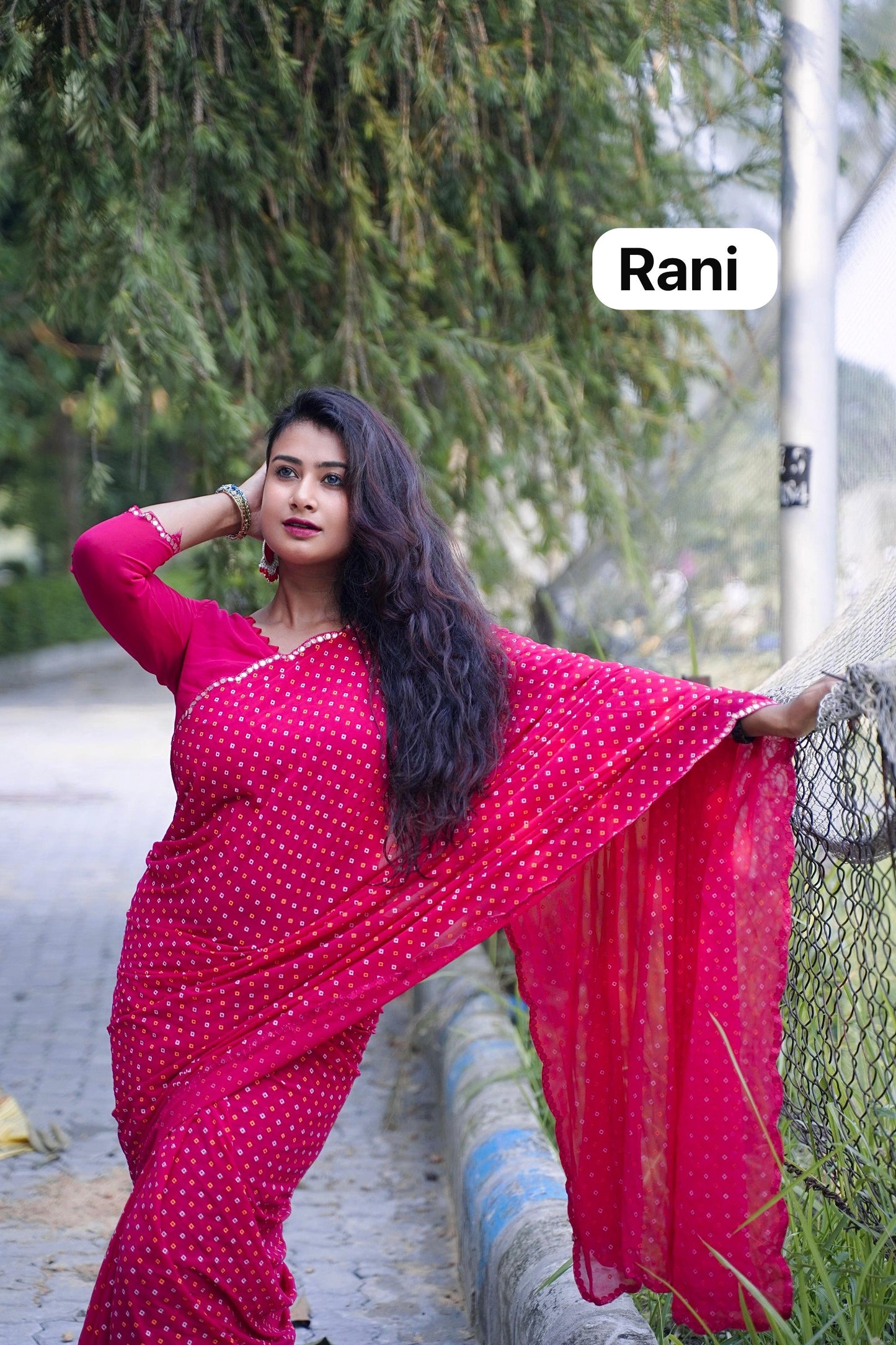 Kayatri New Viscose Georgette Block Print Bandhej Saree