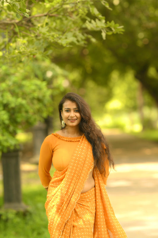 Kayatri New Viscose Georgette Block Print Bandhej Saree