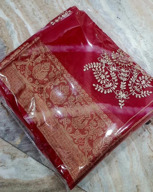 Kayatri New Pure Organza Pittan Work Leheriya Style Saree