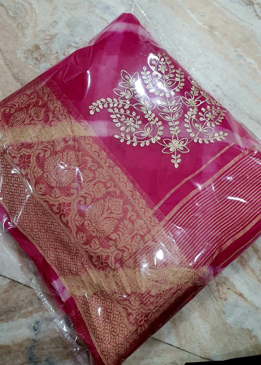 Kayatri New Pure Organza Pittan Work Leheriya Style Saree