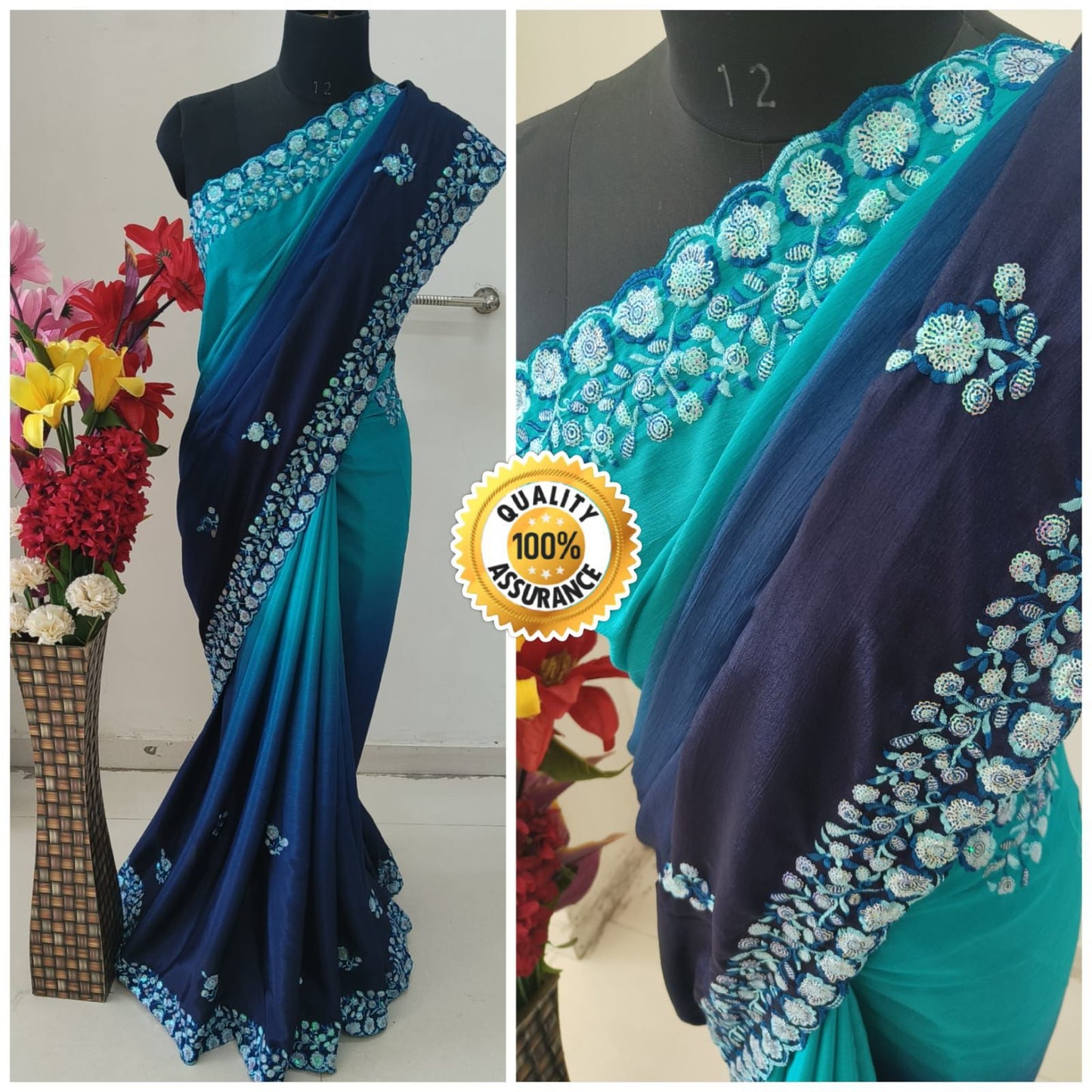 Kayatri New Chinon Heavy Sequence and Thread Work Saree