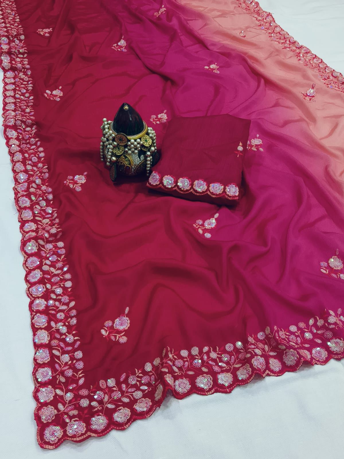 Kayatri New Chinon Heavy Sequence and Thread Work Saree