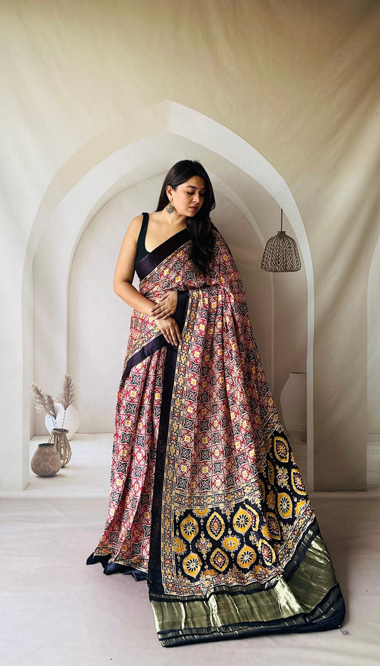 Kayatri New Pure Gaji Silk Ajrakh Print Saree