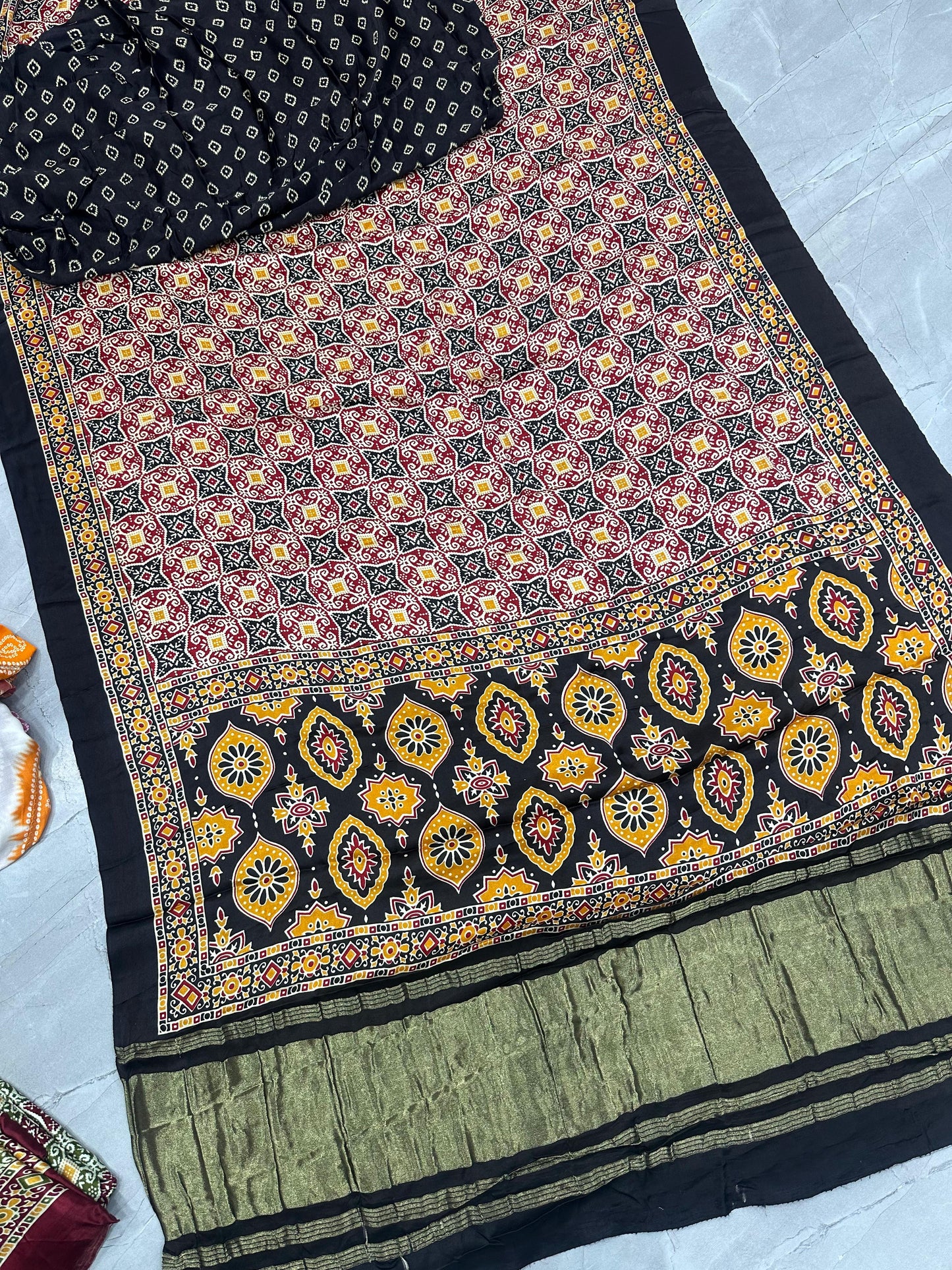 Kayatri New Pure Gaji Silk Ajrakh Print Saree