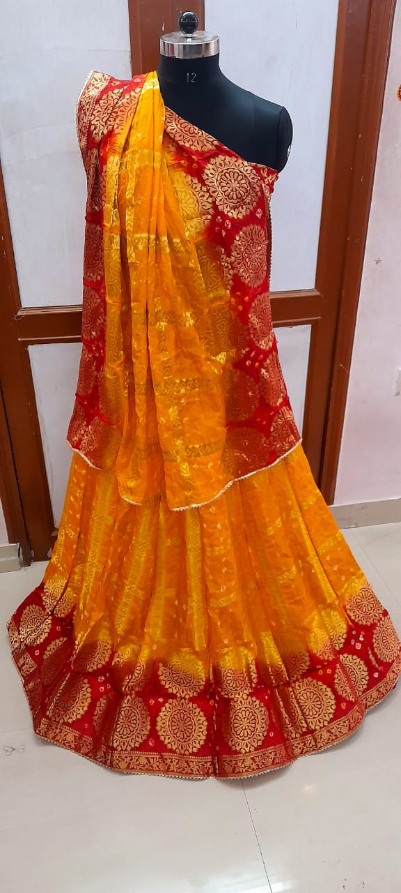 Kayatri New Ghatchola Silk Handmade Bandhej Lehenga