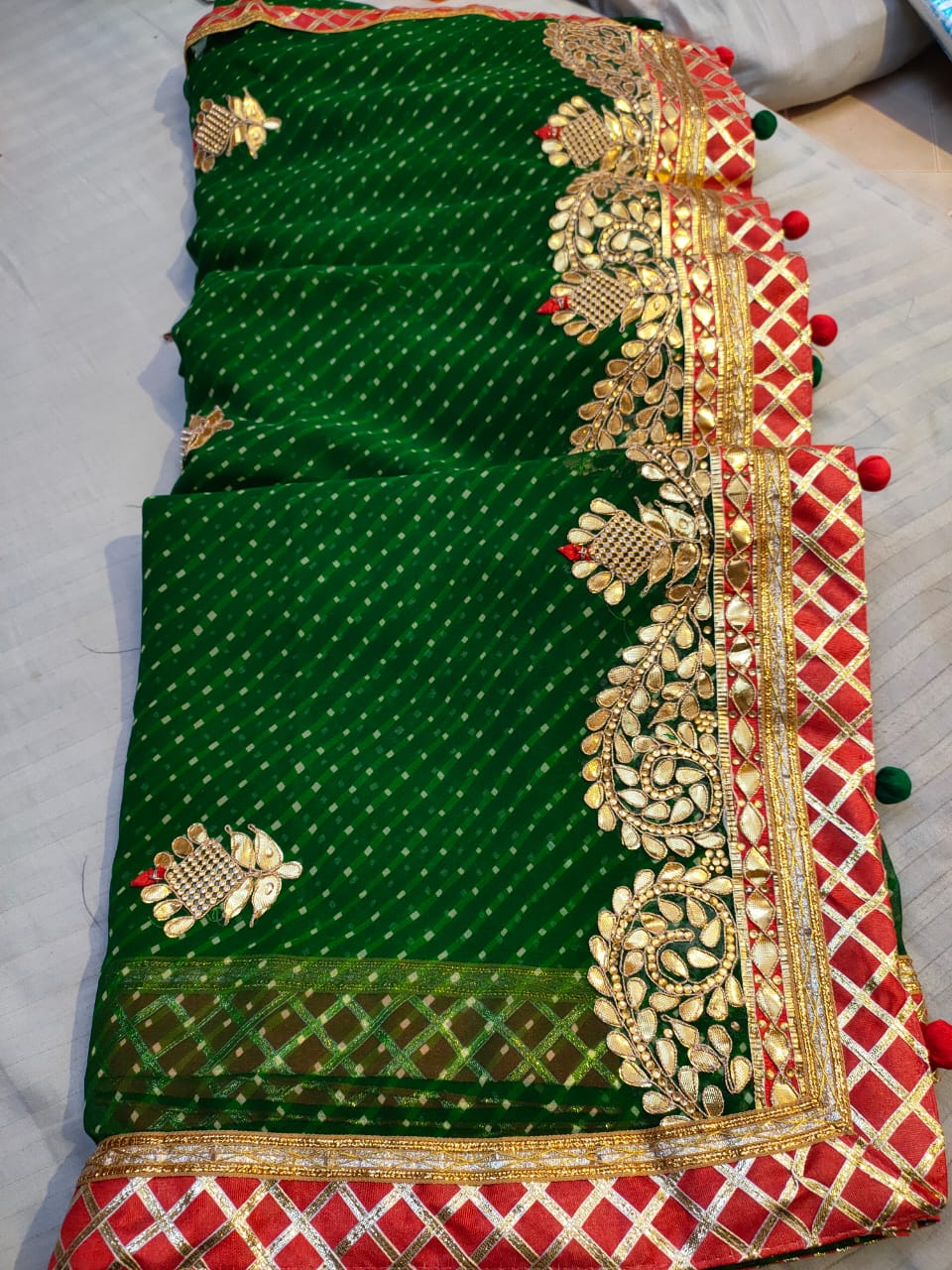 Kayatri New 60 Grm Georgette Hand Gotapatti Work Saree