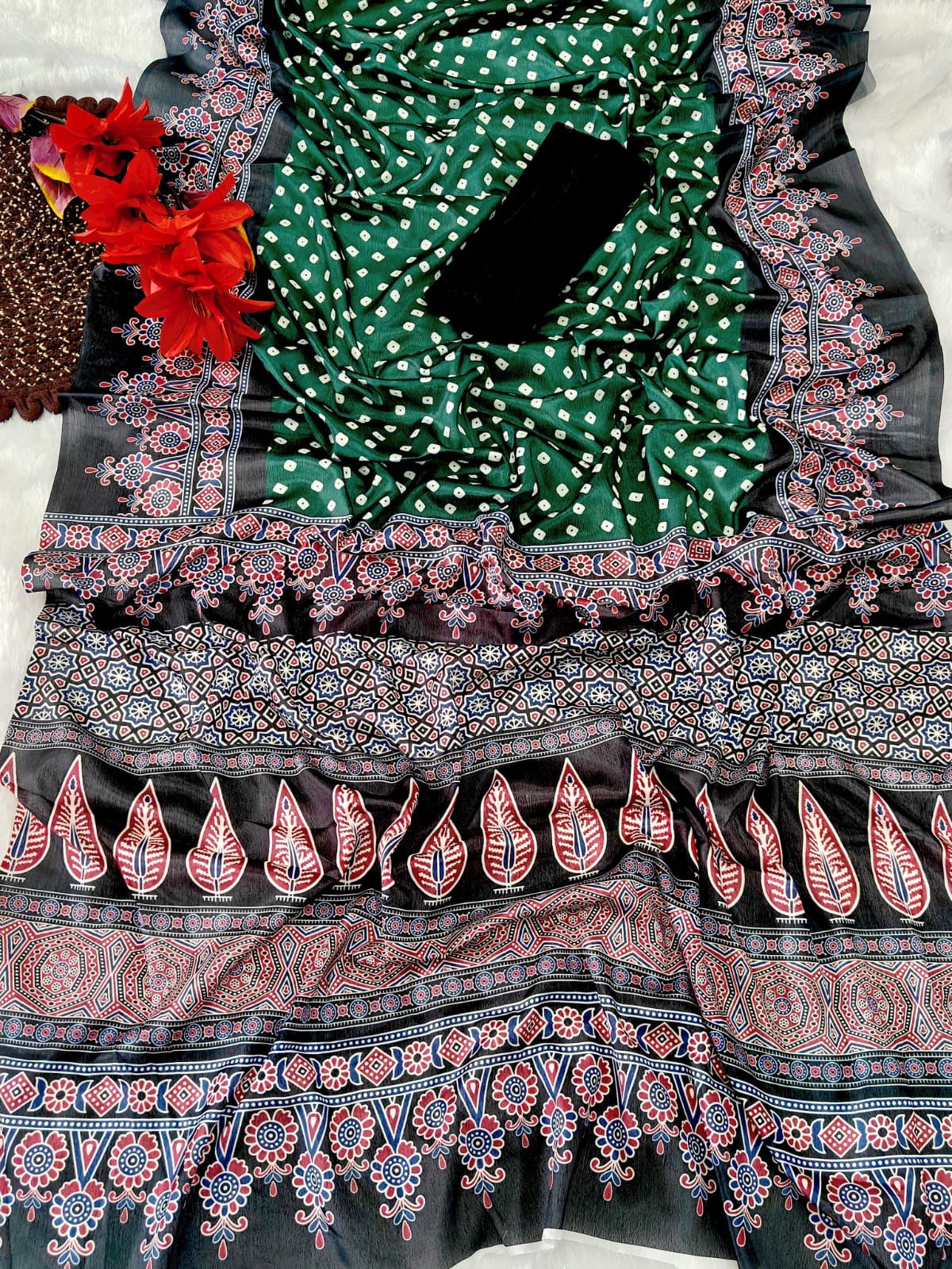 Kayatri New Chinon Silk Ajrakh Digital Print Saree