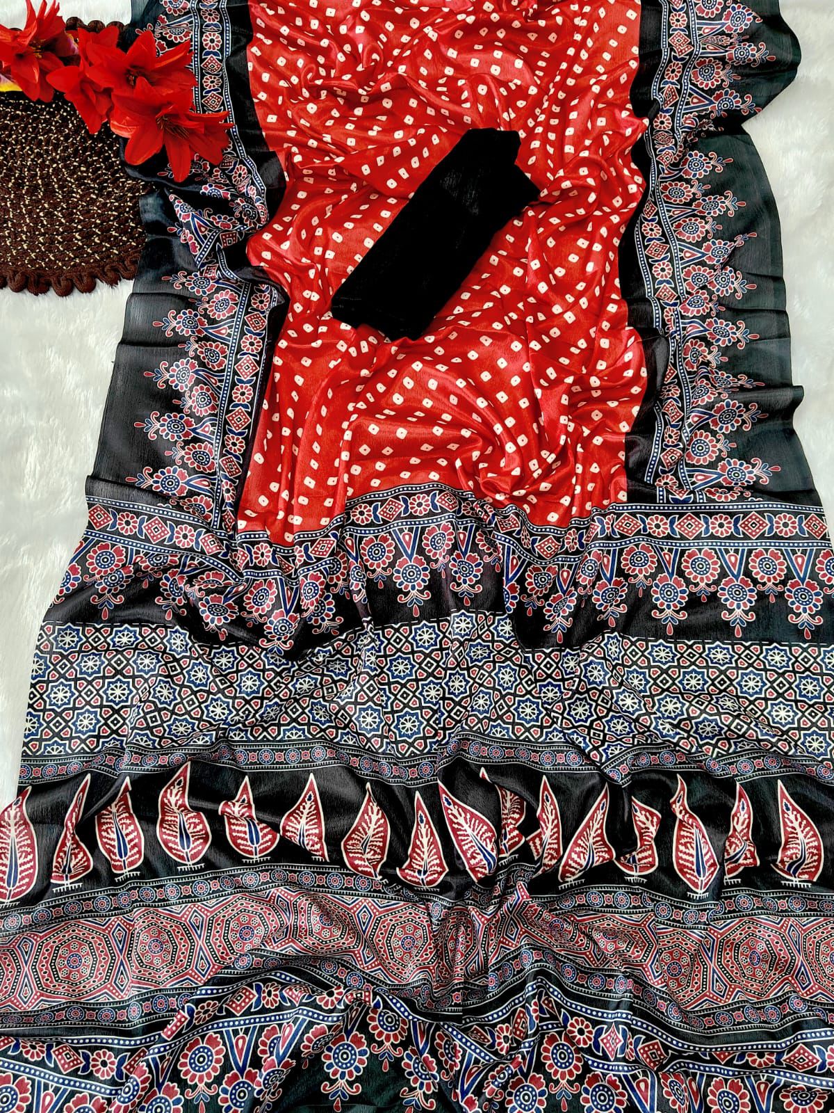 Kayatri New Chinon Silk Ajrakh Digital Print Saree