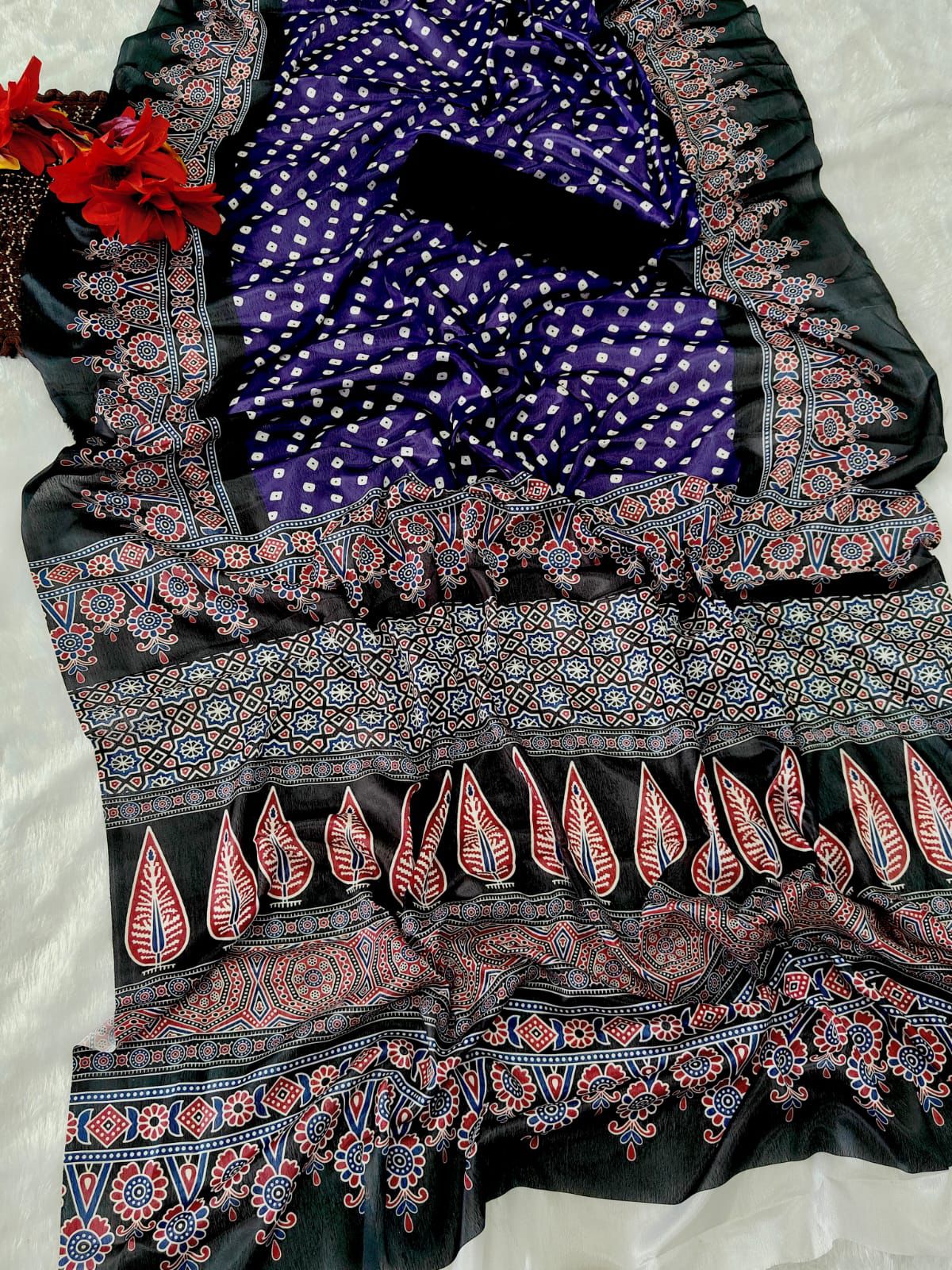 Kayatri New Chinon Silk Ajrakh Digital Print Saree