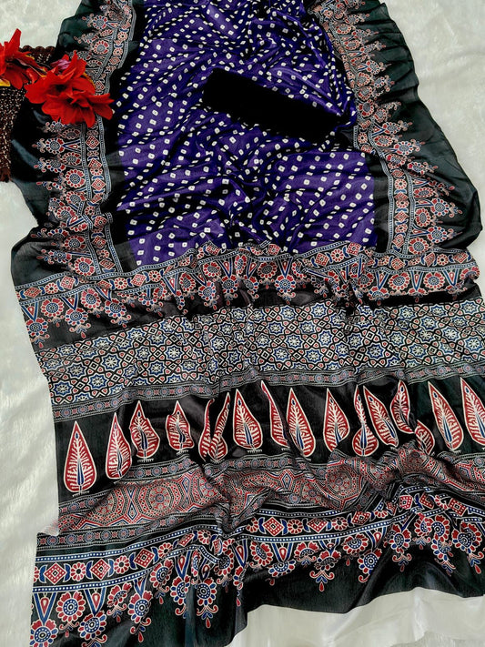 Kayatri New Chinon Silk Ajrakh Digital Print Saree