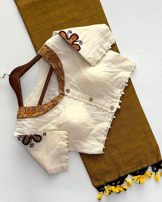 Kayatri New Khadi Cotton Apllic Work Saree