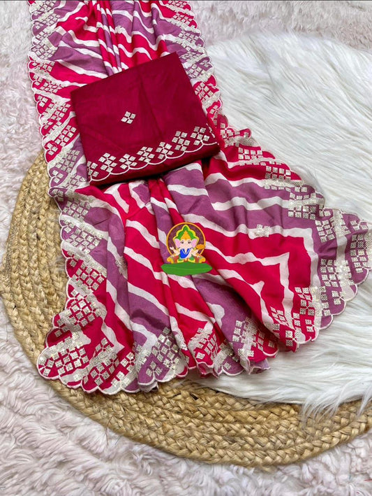Kayatri New Chinon Leheriya Designer Saree