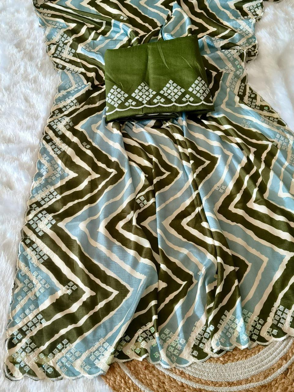 Kayatri New Chinon Leheriya Designer Saree