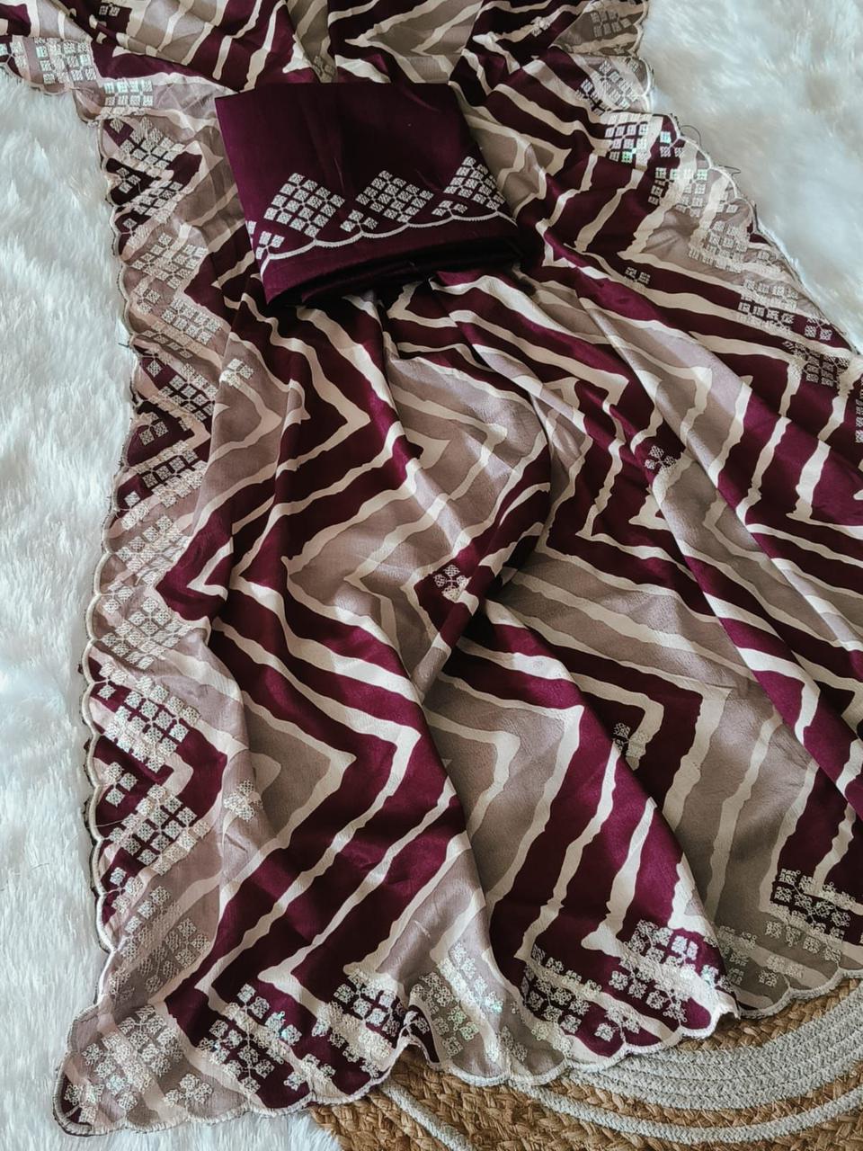 Kayatri New Chinon Leheriya Designer Saree