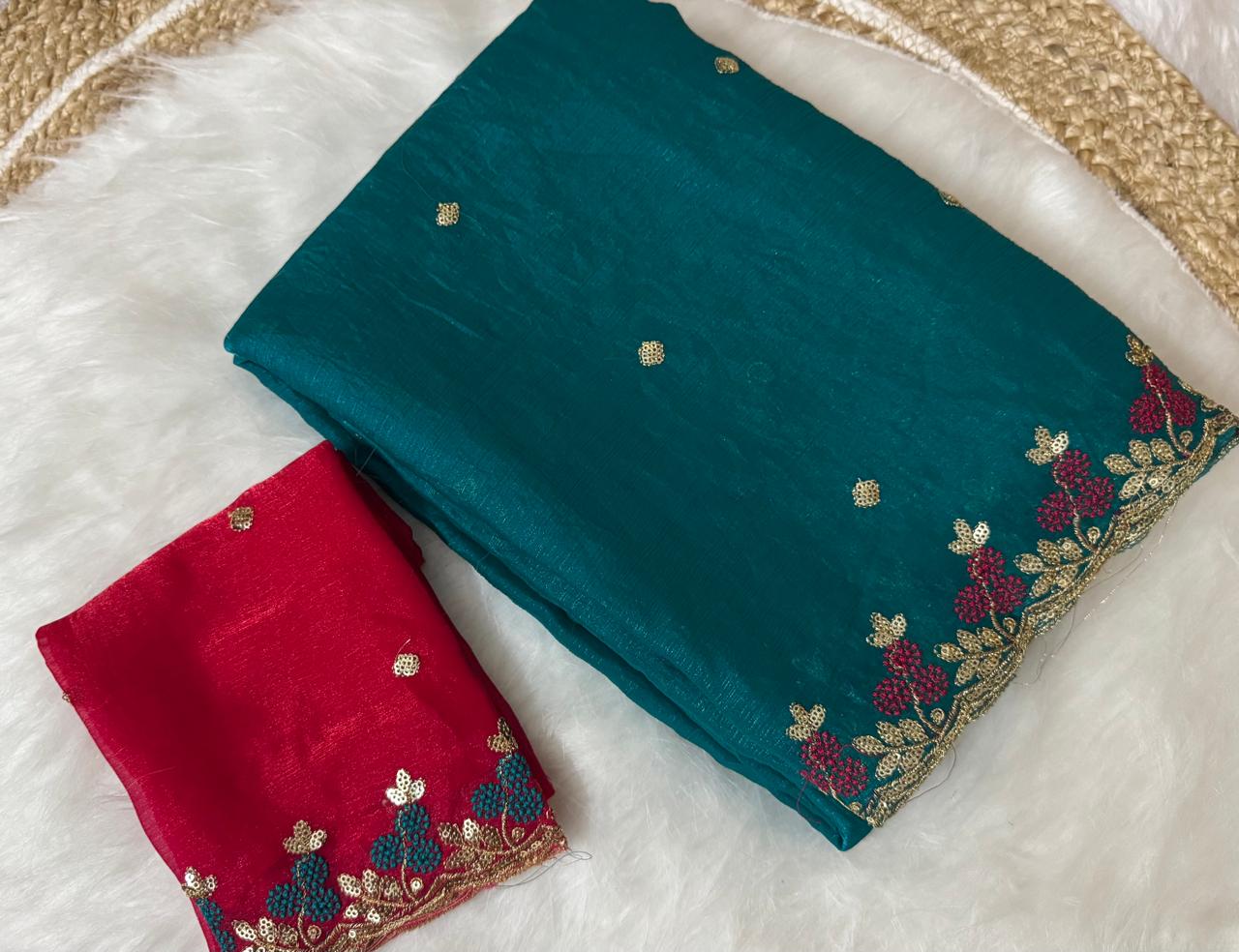 Kayatri New Pure Fendy Satin Embroidery Work Saree