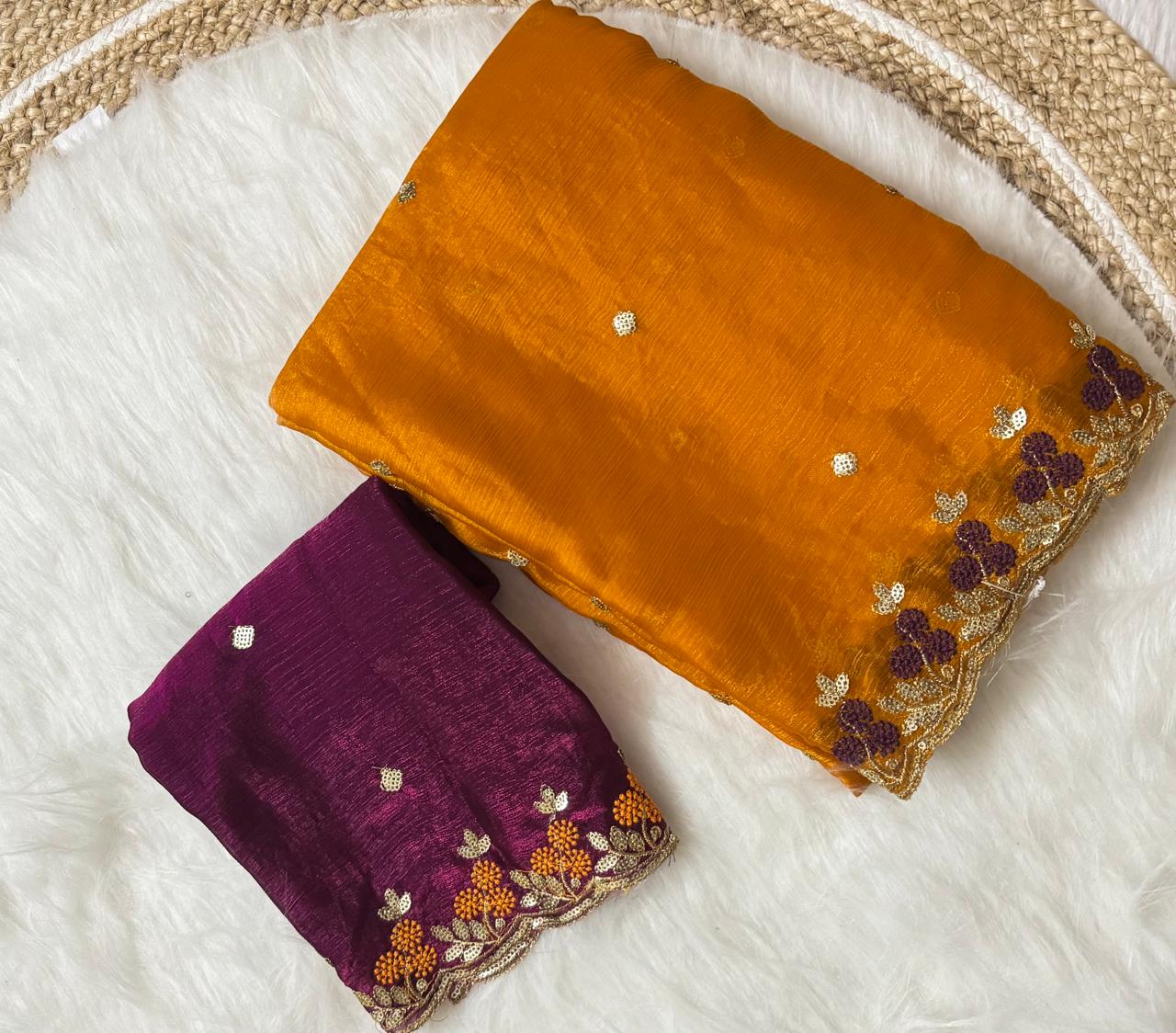 Kayatri New Pure Fendy Satin Embroidery Work Saree