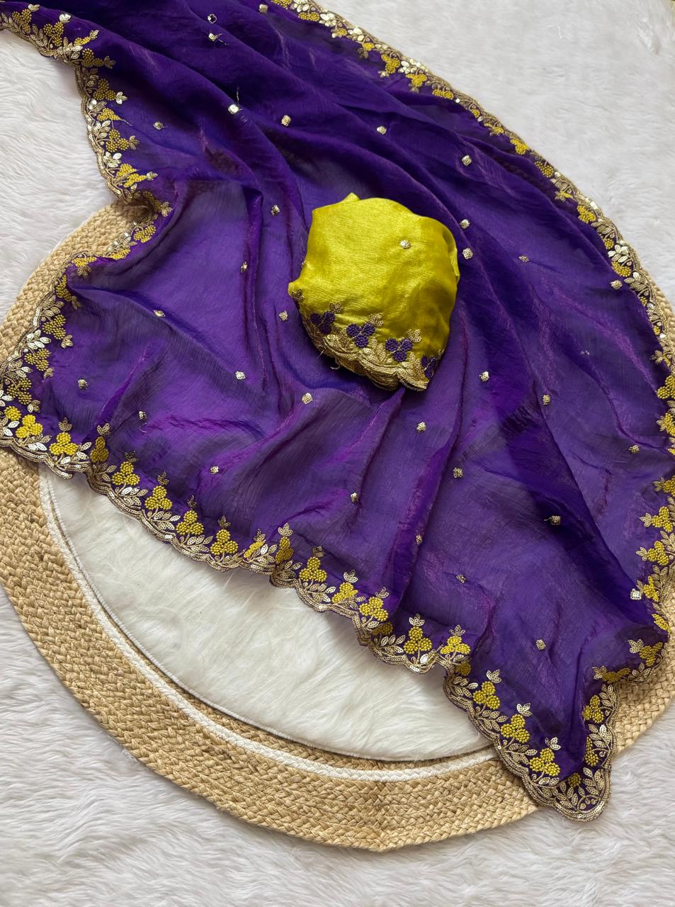 Kayatri New Pure Fendy Satin Embroidery Work Saree