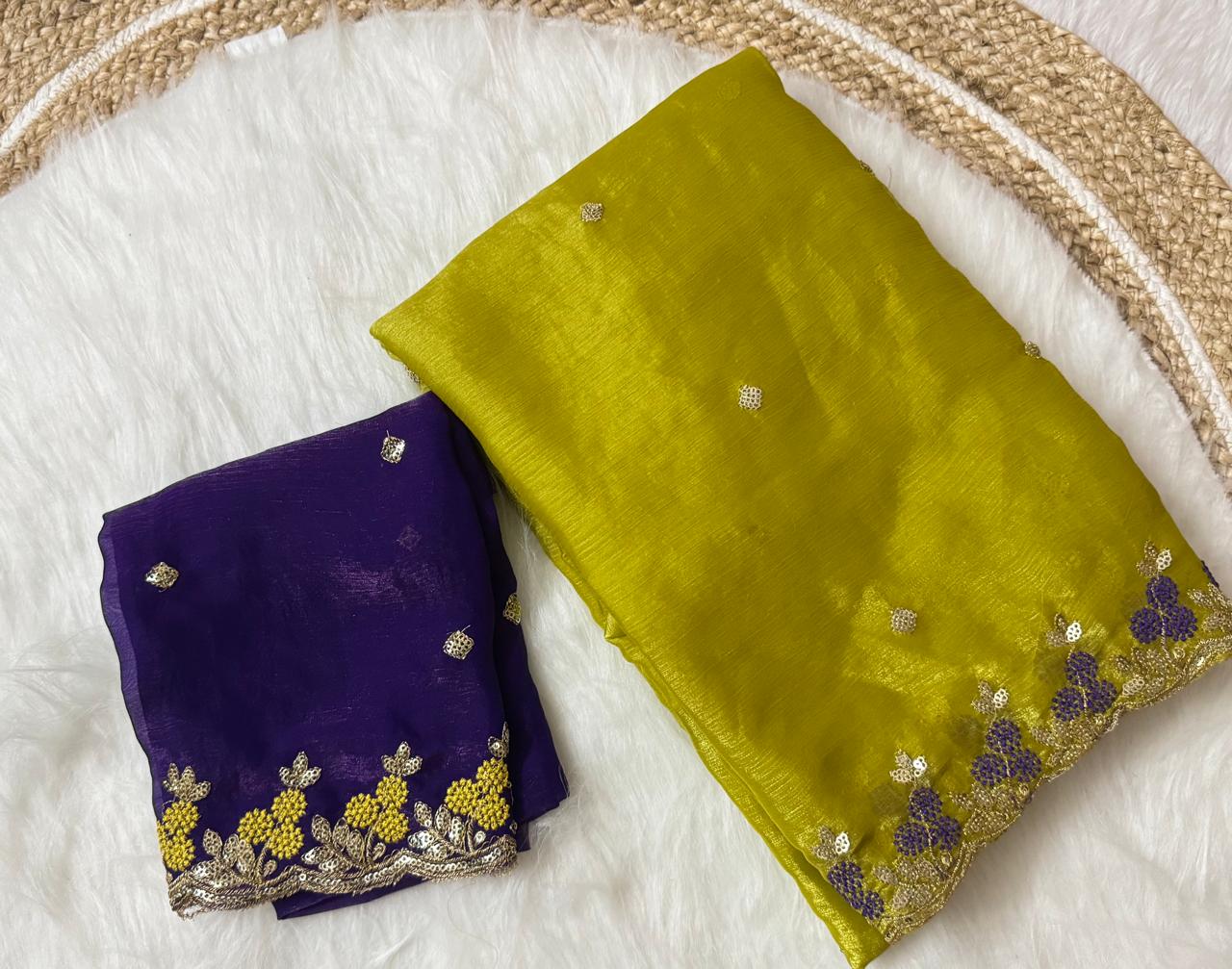 Kayatri New Pure Fendy Satin Embroidery Work Saree