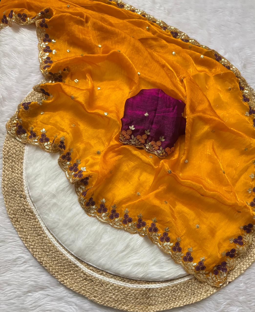 Kayatri New Pure Fendy Satin Embroidery Work Saree
