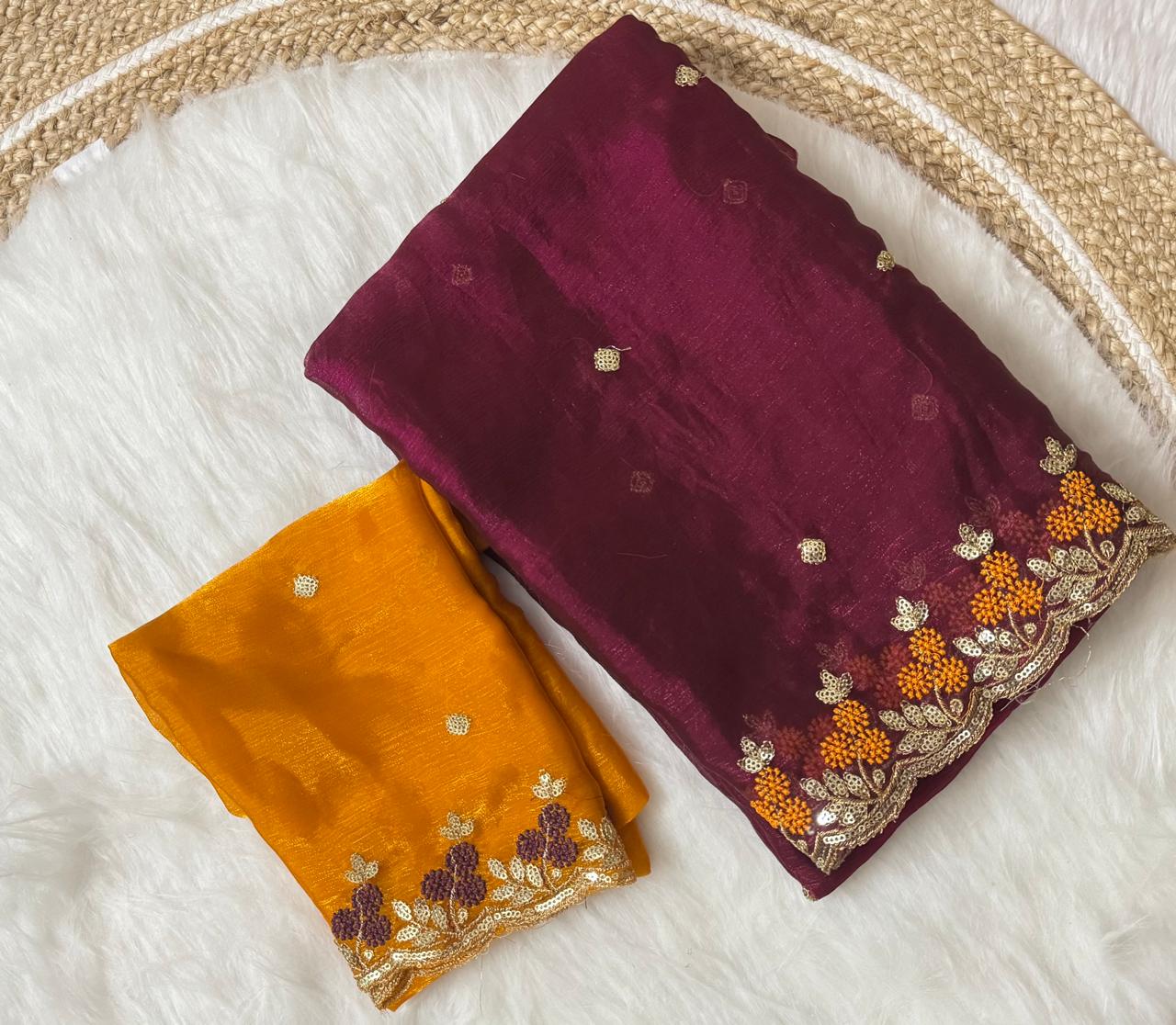 Kayatri New Pure Fendy Satin Embroidery Work Saree