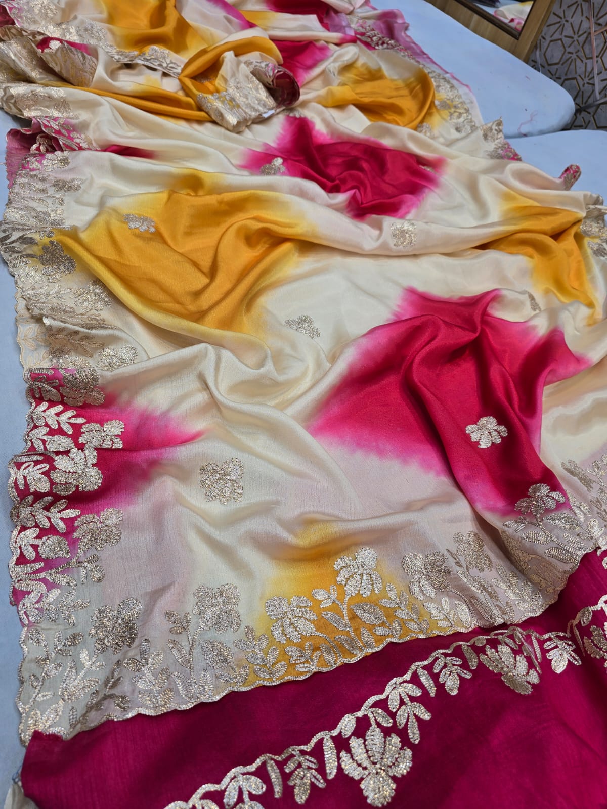 Kayatri New Pure Tusser Chinon Charki Gotapati Work Saree