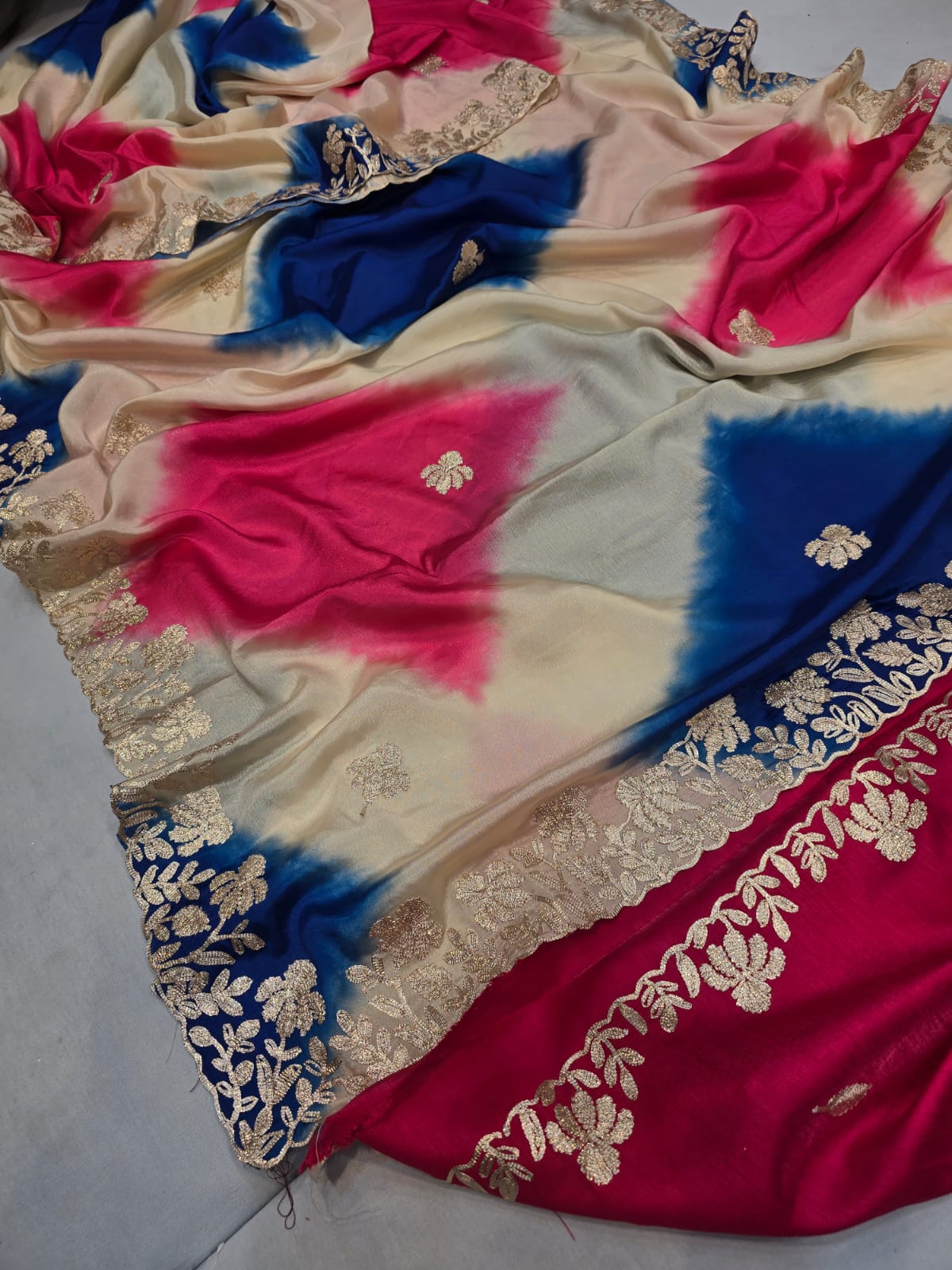 Kayatri New Pure Tusser Chinon Charki Gotapati Work Saree